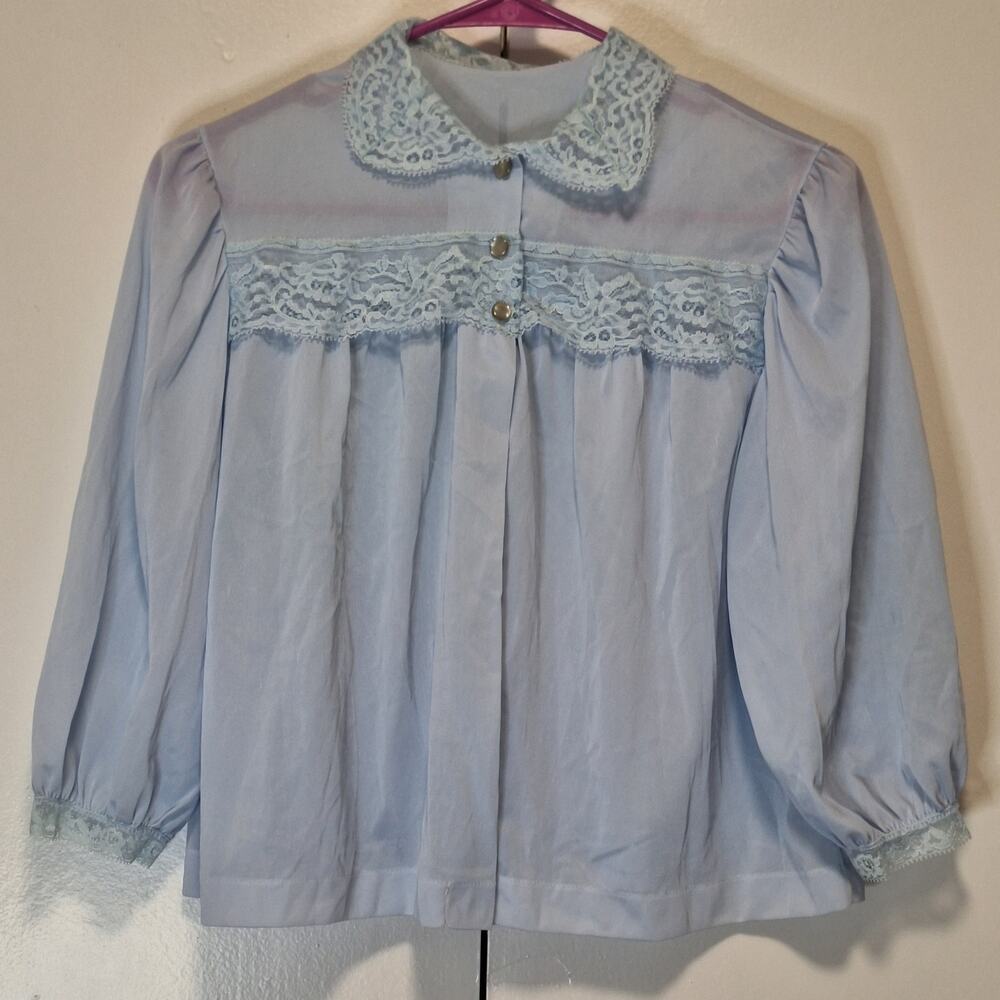 Pinehurst Vintage Nylon Lace Bed Jacket Baby Blue Size Medium